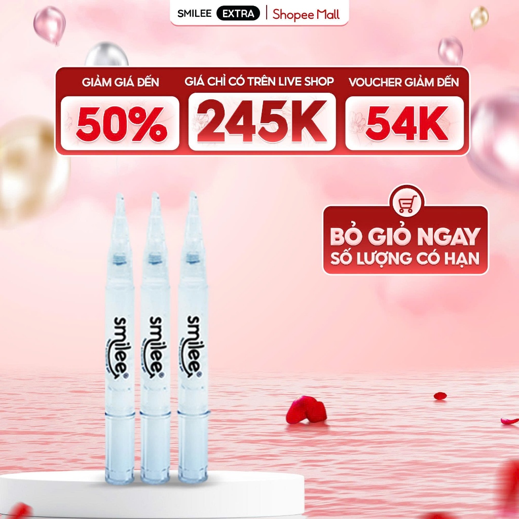 [GIÁ 253K TẠI LIVE SHOP] Set 3 bút gel làm trắng răng Smilee, làm trắng răng tại nhà, an toàn, hạn chế gây ê buốt