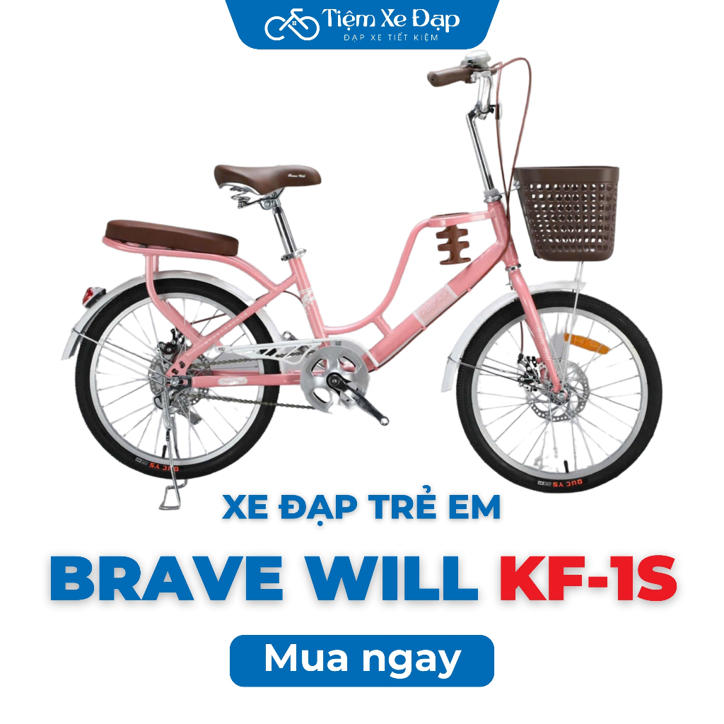 Xe Đạp Trẻ Em BRAVE WILL KF-1S Khung Thép Bình Nước Tiện Dụng Size 20 22 24 26 Inch