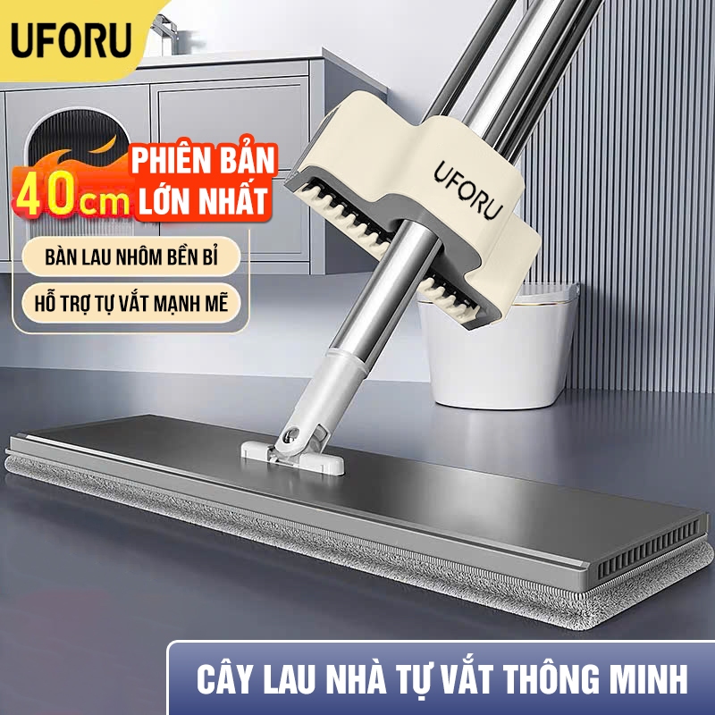 Cây lau nhà tự vắt UFORU bàn lau nhôm cao cấp bản 40cm thiết kế lau nhà gạt nước 2 in 1, trợ lực tự vắt mạnh mẽ - UF781