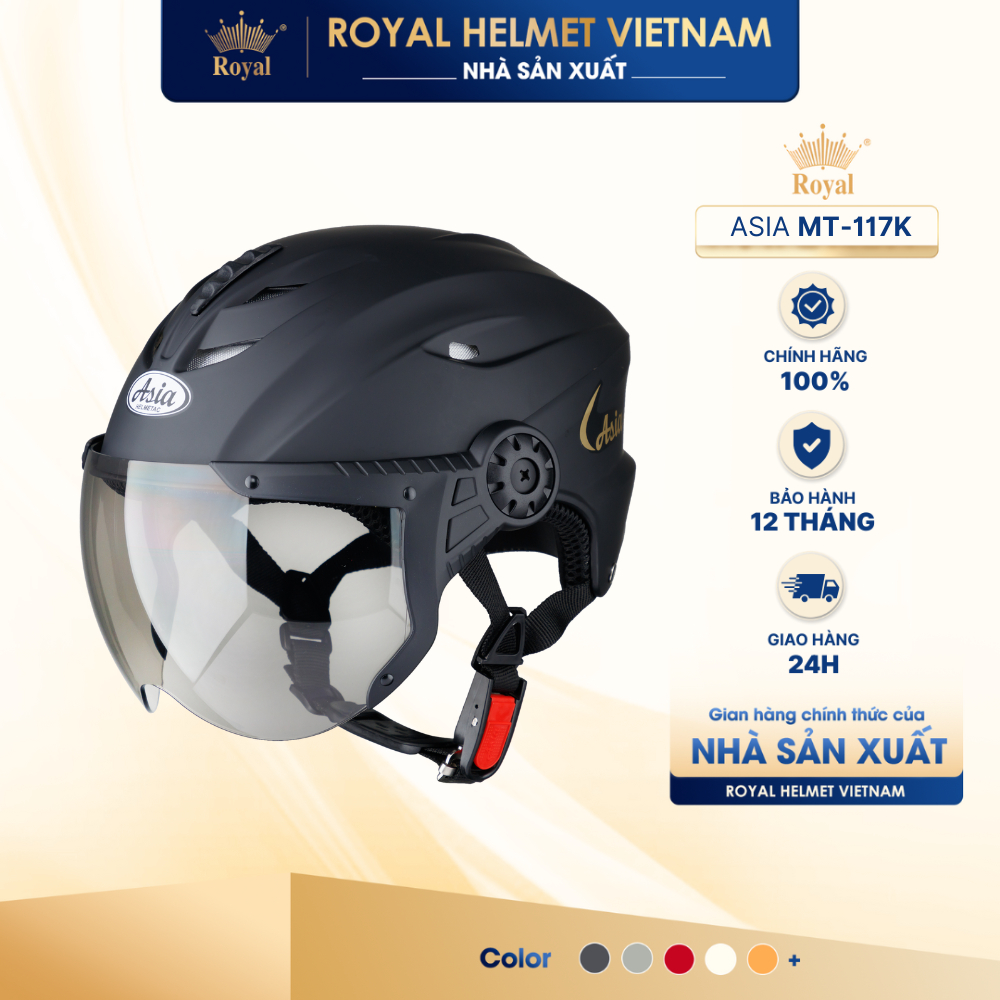 [NHÀ SẢN XUẤT] Mũ Bảo Hiểm Nửa Đầu Có Kính Nam Nữ Asia MT-117K Chính Hãng, Nón Bảo Hiểm Có Kính 1/2 Bảo Hành 12 Tháng