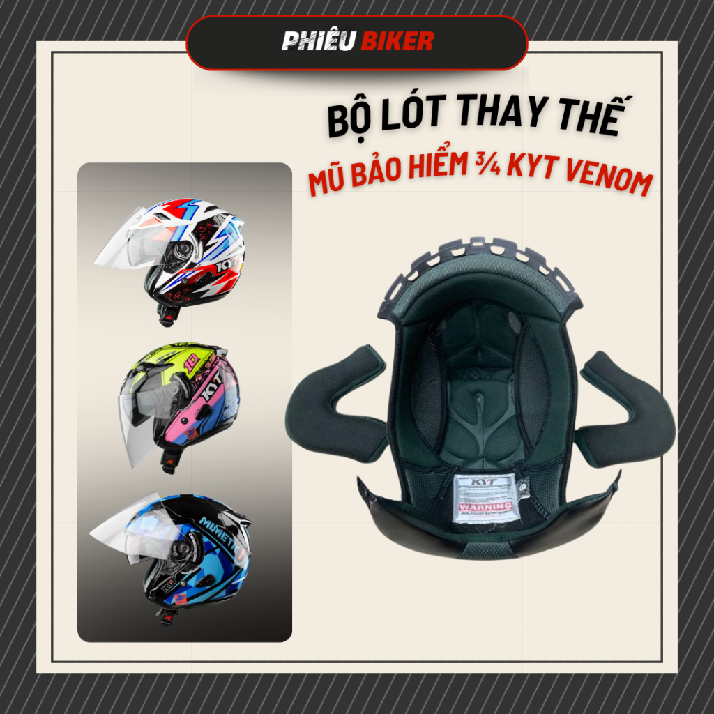 Bộ lót thay thế cho nón KYT 3/4 venom chính hãng