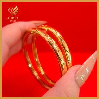 Combo 2 Món Vòng Bọng Tròn Khắc Hoa Tuyết Mạ Vàng 18k Siêu Đẹp - Vòng Tay Titan Nữ Cao Cấp Đeo Không Đen Gỉ