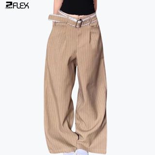  Quần ống rộng kẻ sọc ZFLEX form quần ống suông unisex vải không nhăn mềm mát kèm thắt lưng QZG19 