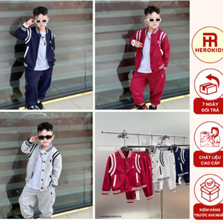  đồ bộ bé trai thu đông hoạ tiết thêu ngựa chiến binh mix sọc 2 bên ngực siêu chất phong cách boy phố  4035 