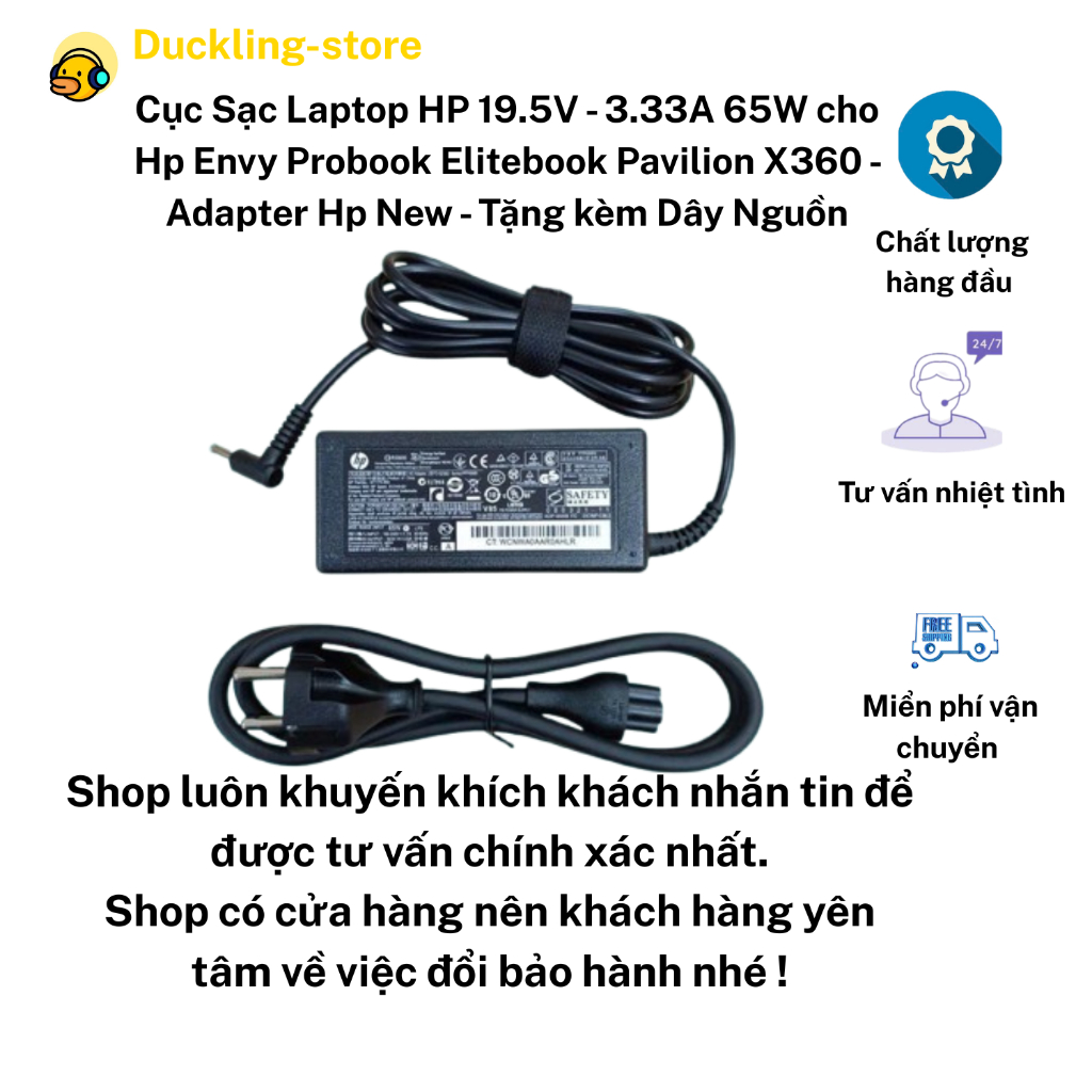 Cục Sạc Laptop HP 19.5V - 3.33A 65W cho Hp Envy Probook Elitebook