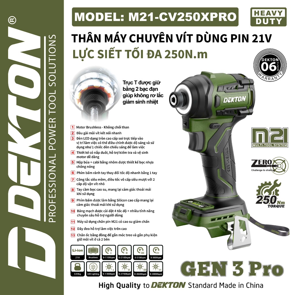 MÁY CHUYÊN VÍT THẾ HỆ THỨ 3 DEKTON MODEL M21-CV250XPRO / M21-CV250PRO