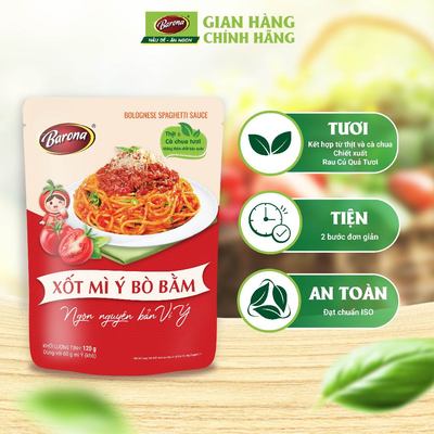 Gia vị Xốt Mì Ý Bò Bằm Barona 120g, 2 bước nhanh tiện ngon nguyên bản vị Ý