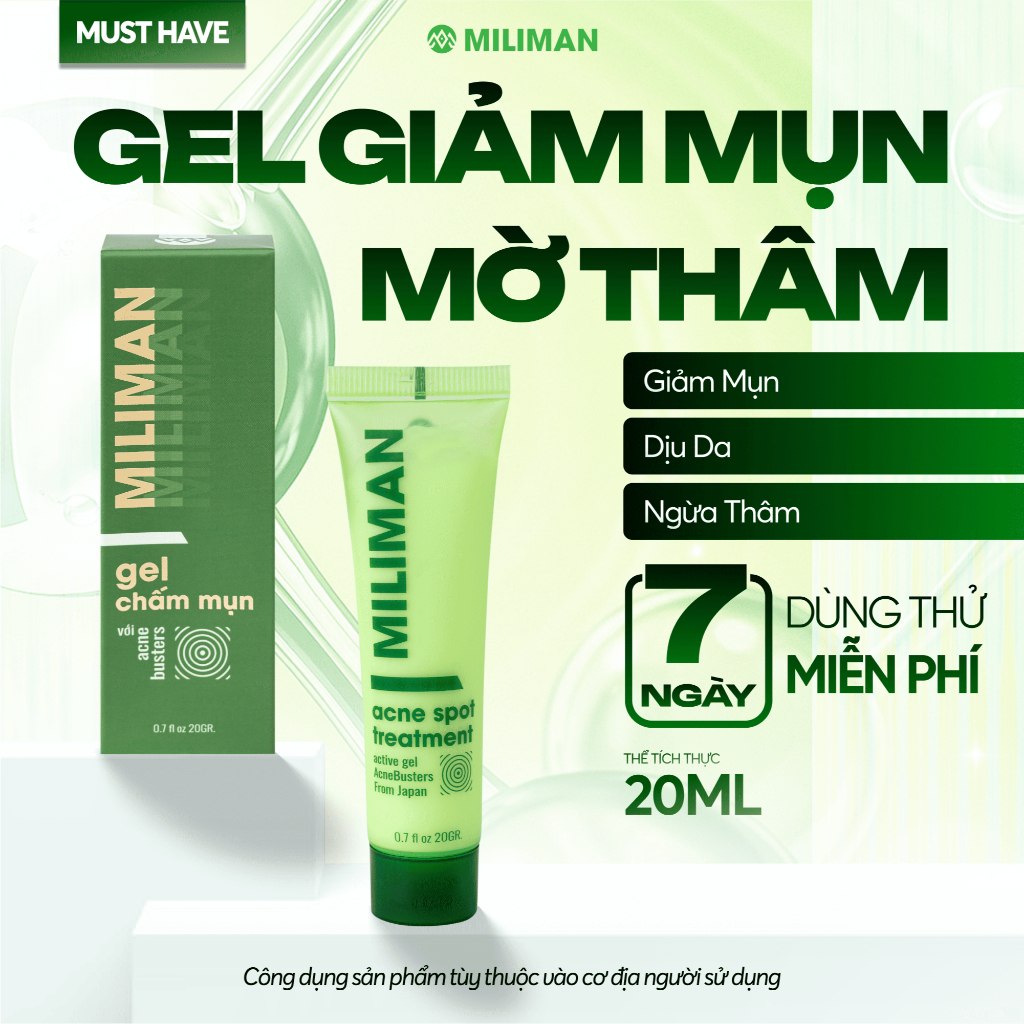 Gel Chấm Mụn MILIMAN AcneBusters 20g | Giảm Viêm Sưng, Mờ Thâm, Kiểm Soát Dầu, Ngừa Mụn Tái Phát