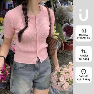 Áo cardigan cộc tay dệt kim vặn thừng dáng ôm sợi chống xù mềm mại Unleashed Merlot Knit Cardigan 07