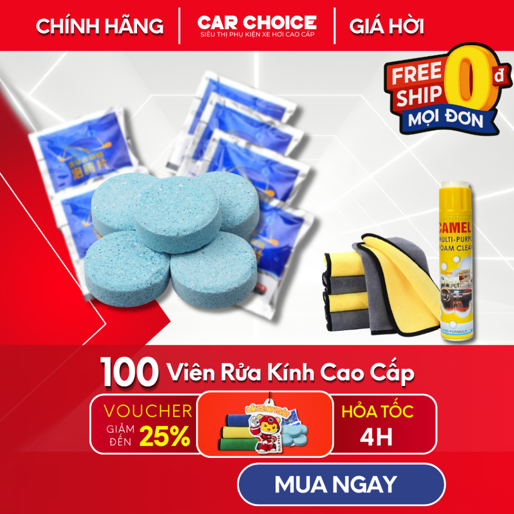 Viên Sủi Rửa Kính Ô Tô Chuyên Dụng Làm Sạch Mọi Vết Bẩn Cận Ố Hiệu Quả An Toàn Cho Kính Xe