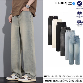 (LILOHA) Quần Jean Nam Ống Suông Rộng Màu Vintage Chất Liệu Denim Cao Cấp Form Đứng Tôn Dáng Có Túi