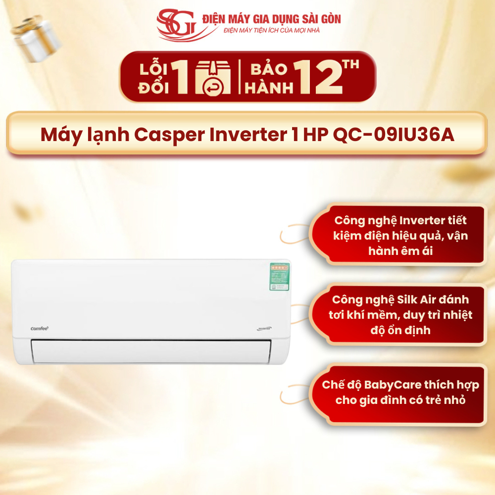 Máy lạnh Casper Inverter 1 HP QC-09IU36A - Tiết Kiệm Điện, Làm Lạnh Hiệu Quả