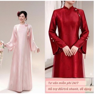  Áo Dài Nữ Truyền Thống Dáng Xuông GẤM VÂN MÂY  Tay Dài Loe Xẻ Đính Nơ Sang Trọng Quý Phái- ÁO DÀI HÓT NĂM NAY 