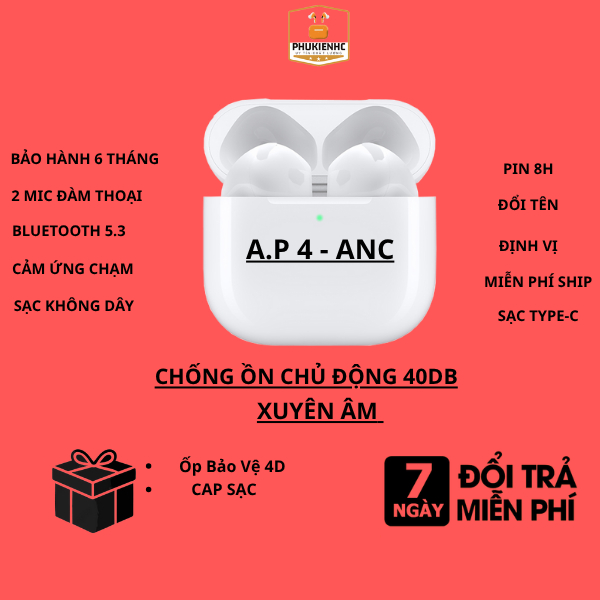 Tai Nghe Ap4 ANC-Chống Ồn Chủ Động 40db - Full Tính Năng-Bảo Hành 6 Tháng