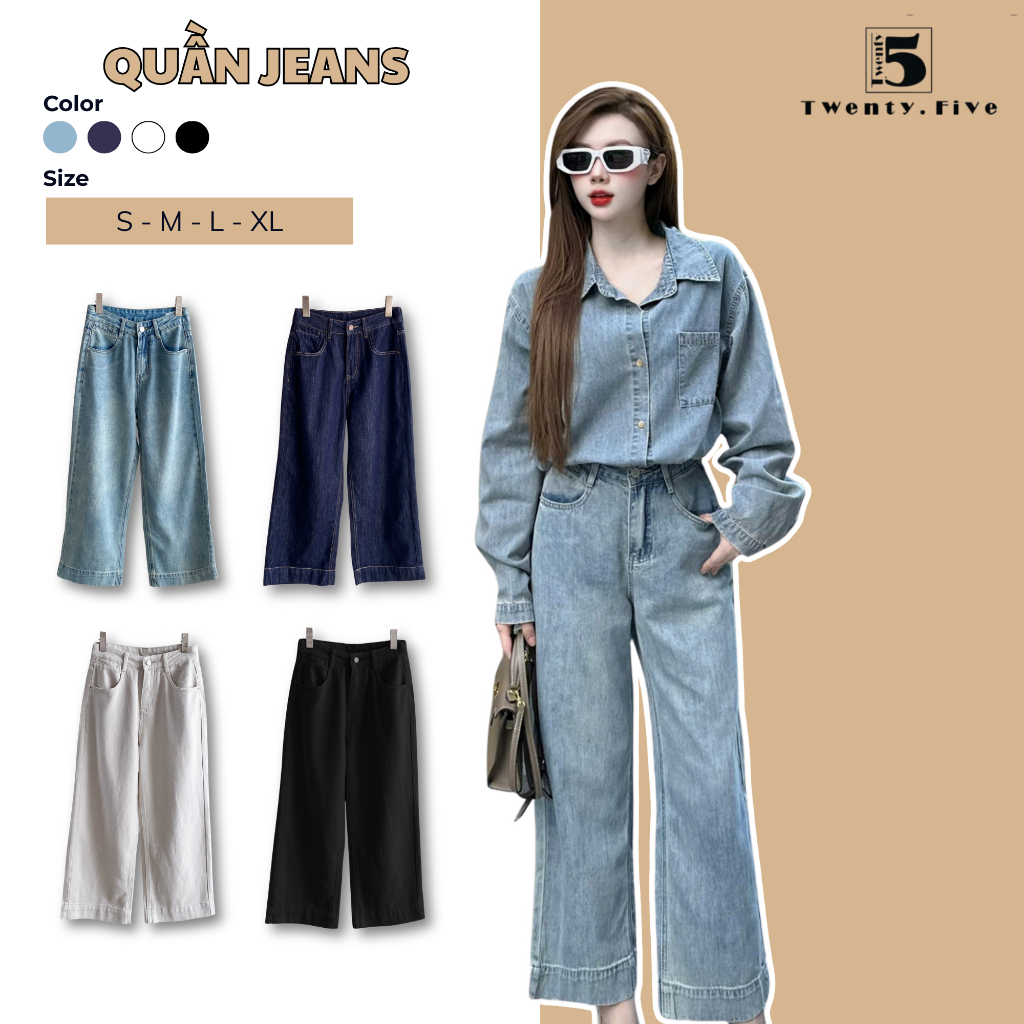 Quần Jeans Ống Suông Nữ Gập Gấu Giả Cắt Khuy Sẵn, Thiết Kế Tôn Dáng Dễ Mặc Twentyfive Fashion - 5649