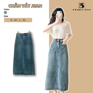  Chân Váy Jeans Dài Dáng A Túi Vuông Xẻ Trước Tôn Dáng TwentyFive Fashion – 4618 