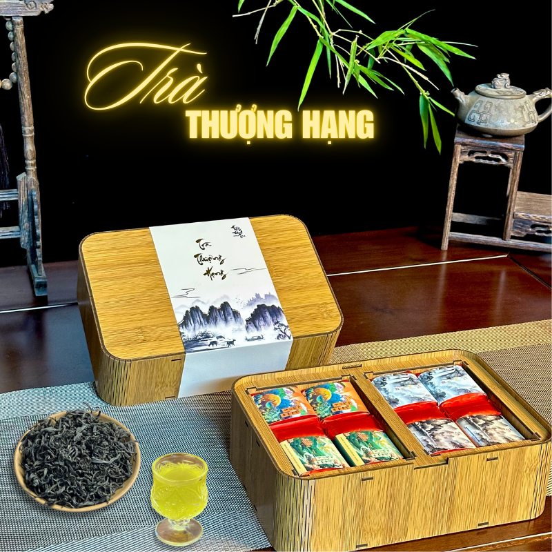  Bộ Quà Biếu Trà Thượng Hạng Tân Cương & Shan Tuyết HOÀNG ĐAN TEA Hộp Gỗ Trà Đạo Ngon Tặng Doanh Nghiệp Cao Cấp 