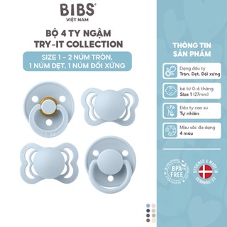 Bộ 4 Ty Ngậm 2 Cao Su & 2 Silicone BIBS Try-it Collection Size 1 cho bé 0-6 tháng
