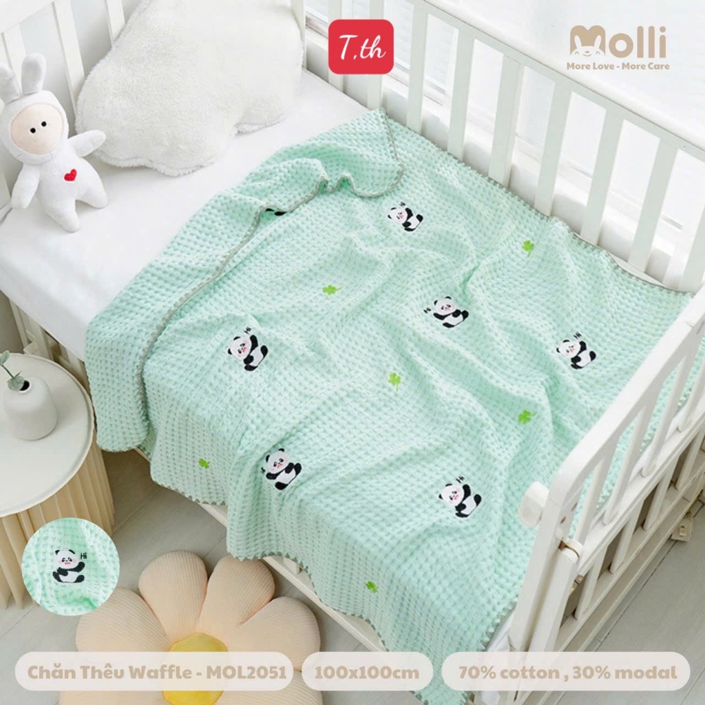 Chăn thêu Waffle Molli nhiều màu sắc cho bé