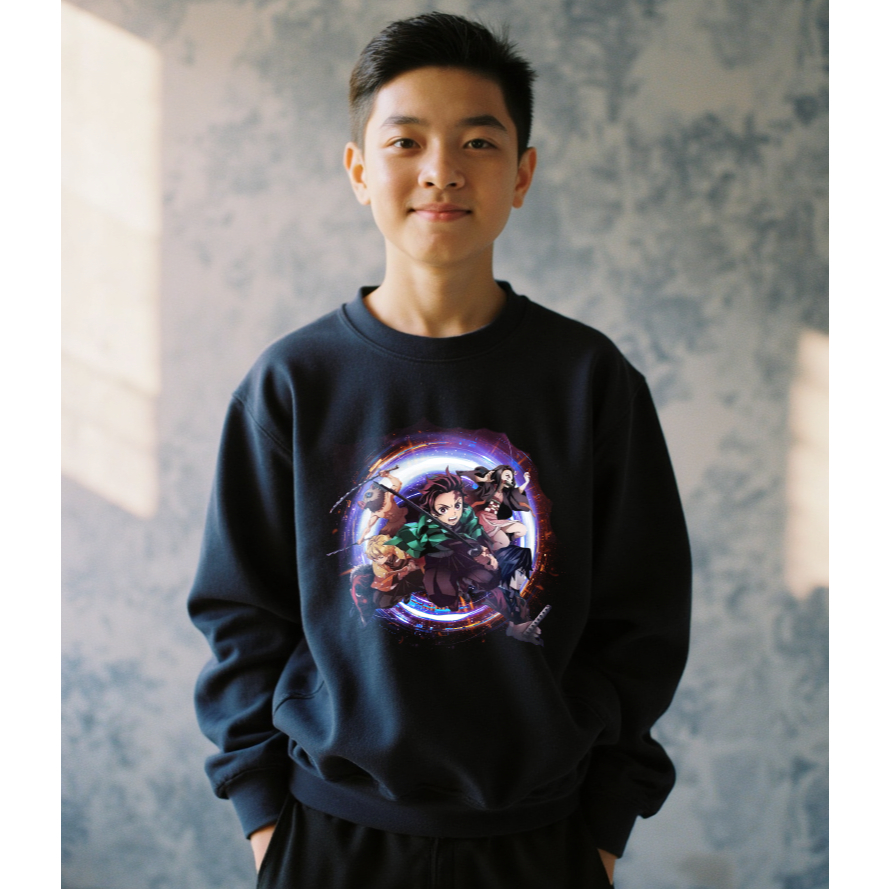 Áo nỉ dài tay NDT25 Size đại 130-170 tanjiro cho bé trai thu đông