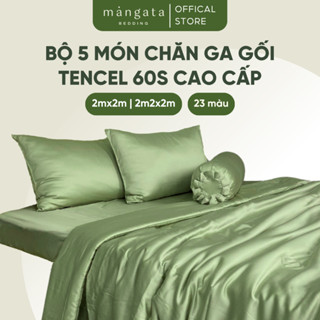 Bộ chăn ga gối 5 món lụa Tencel 60s cao cấp size 2mx2m và 2m2x2m Mangata Bedding màu trơn nhiều màu mềm mịn mát êm ái