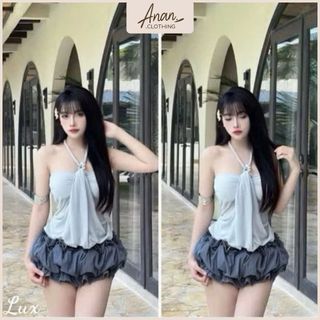  SÉT ÁO YẾM THUN NHŨ XOẮN THỪNG CỔ ĐỔ PHỐI QUẦN BÍ VIỀN BÈO QUYẾN RŨ 