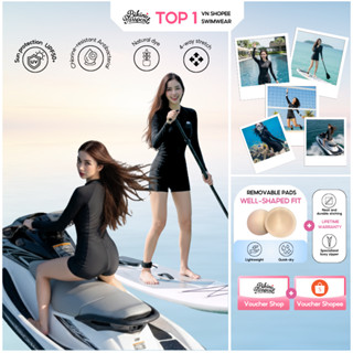 Đồ bơi Nữ BIKINI PASSPORT kiểu Một mảnh quần short, áo tay dài - Đen - BS260_BL