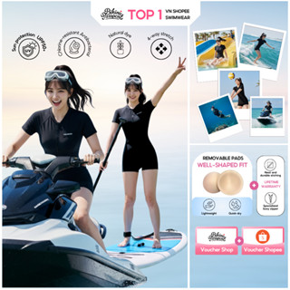  Đồ bơi liền thân nữ tay ngắn kiểu quần short kín đáo che bụng thể thao có bigsize BIKINI PASSPORT - Đen - BS400_BL 