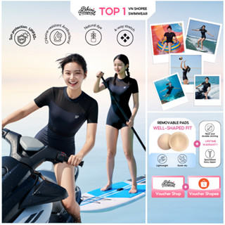Đồ bơi nữ BIKINI PASSPORT kiểu một mảnh tay ngắn kín đáo, tôn dáng, có bigsize đến 75kg - Đen - BS412_BL