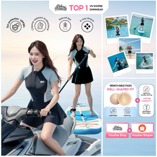 Đồ bơi, bộ bơi, bikini nữ kiểu váy tay ngắn thể thao kín đáo, che bụng và có bigsize đến 75kg - màu Đen - BS1008_BL