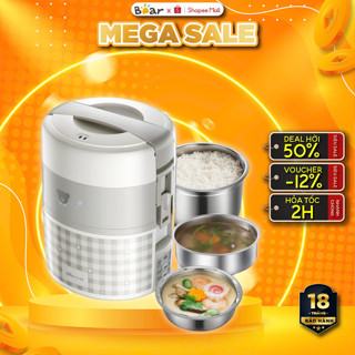 Hộp cơm cắm điện văn phòng 3 ngăn 2L Bear DFH-A20D1, 270W, Nấu cơm, Hâm, Hấp có hẹn giờ, BH 18 Tháng