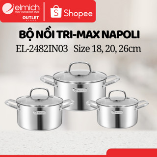 Bộ Nồi INOX 304 Elmich Napoli EL-2352482IN Đáy Liền 3 Lớp, Size 16-26cm, Elmich Chính Hãng