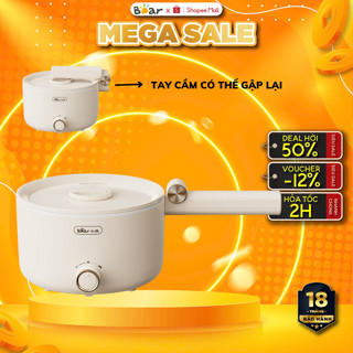 Nồi lẩu điện mini đa năng 1.6L Bear DRG-C16Z1, 800W, Ca nấu mì,xào, hầm,Tay Cầm Gấp Gọn, BH 18 tháng