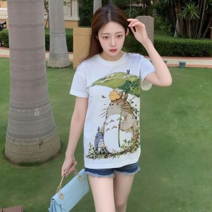 Áo phông cotton nữ mùa hè in hình đáng yêu-Áo thun cotton nữ in hình totoro-Áo thun in hình mèo UT