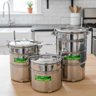 Cà men inox 3 ngăn đường kính 14cm hộp đựng cơm inox, cặp lồng giữ nhiệt hộp đựng cơm tiện lợi mang đi làm