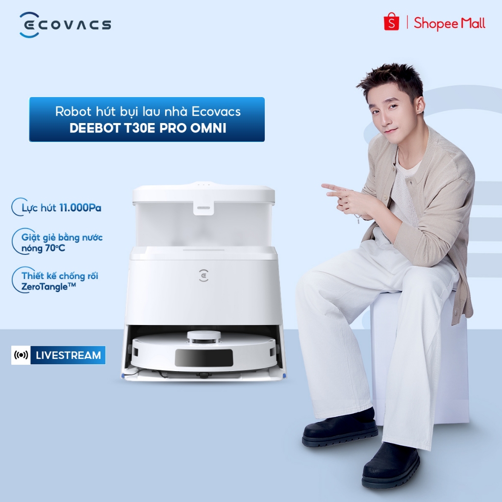 [LIVE KOLs] Robot hút bụi lau nhà Ecovacs Deebot T30e Pro Omni - Lực hút 11.000Pa - Pin 5200mAh