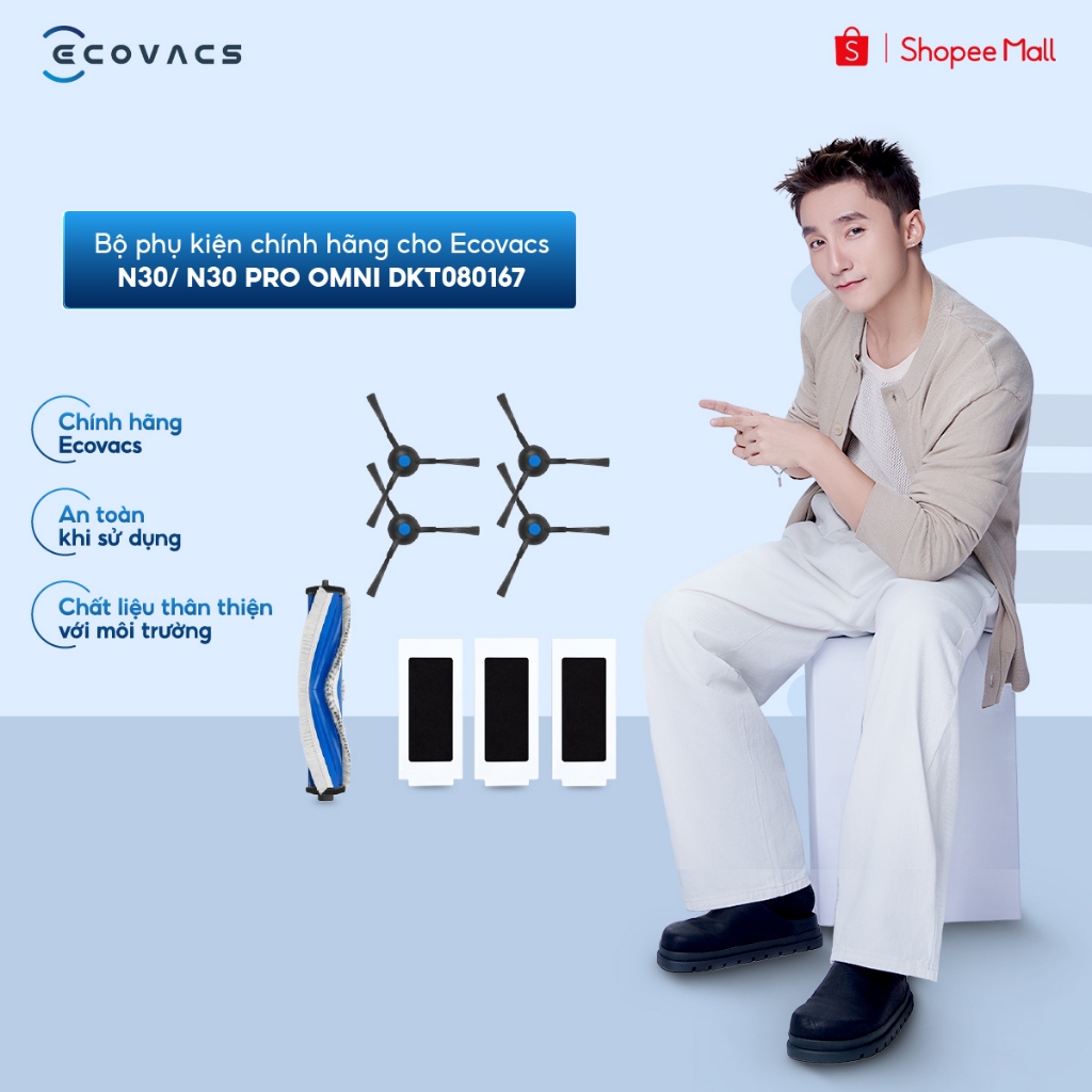 Bộ phụ kiện chính hãng cho Ecovacs N30/ N30 Pro Omni DKT080167 | Chổi cạnh | Chổi chính | Bộ lọc
