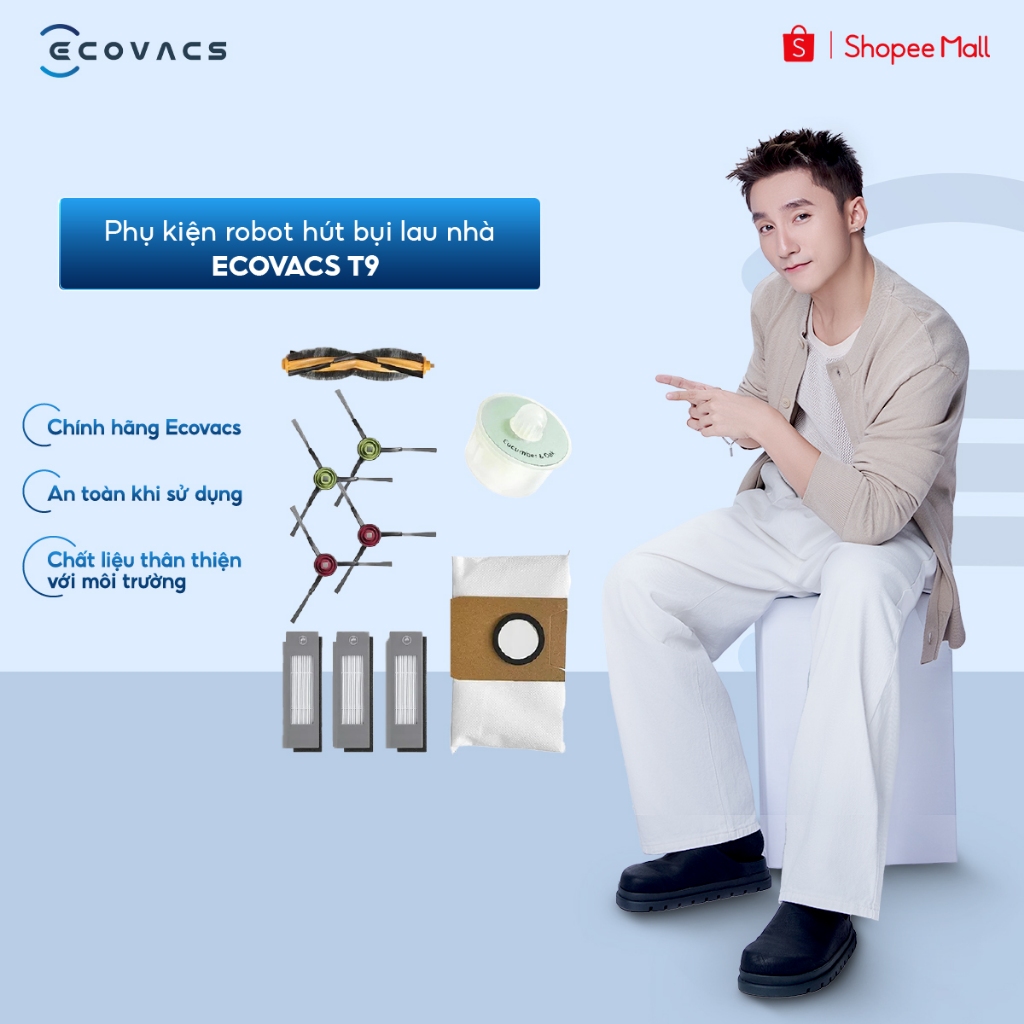 Phụ kiện robot hút bụi lau nhà Ecovacs T9 | Bộ phụ kiện Ecovacs T9 | Chổi cạnh T9 | Túi đựng bụi - C