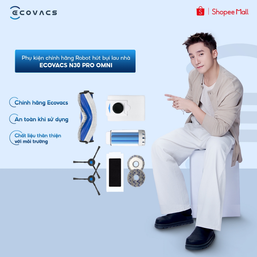 Phụ kiện chính hãng robot hút bụi lau nhà Ecovacs N30 Pro Omni |Chổi cạnh|Chổi chính|Giẻ lau|Bộ phụ kiện|Viên nang rắn