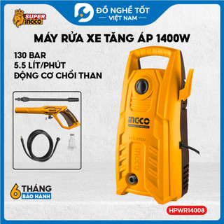  Máy rửa xe tăng áp 1400W motor dây đồng Ingco HPWR14008 vệ sinh xe mảng bám sân vườn rêu mốc,.. 