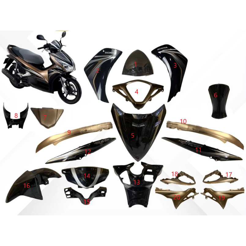 dàn áo ab air blade 110 đầu bò 2011 2012 Đen ĐỒNG ( bán lẻ từng món )