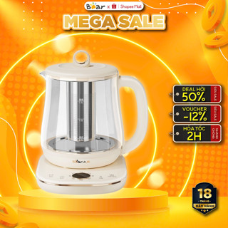 Ấm Đun Pha Trà 1.5L Siêu Tốc Mini Đa Năng Bear YSH-E15M1 - CS 800W- Có lõi lọc Inox- BH 18 Tháng
