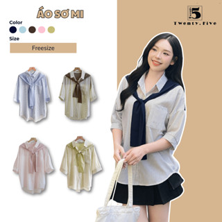  Áo Sơ Mi Kẻ Tay Lỡ Phối Khăn Họa Tiết Thiết Kế Basic Trẻ Trung Năng Động Twentyfive Fashion - 4682M 