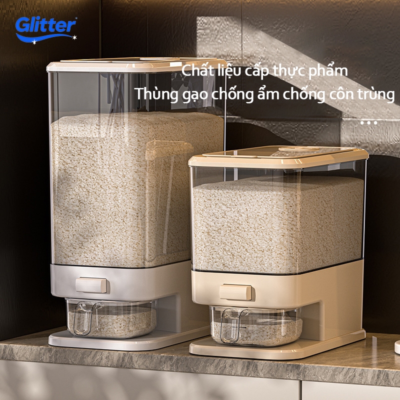 Hộp đựng gạo GLITTER nắp kín chống ẩm côn trùng thiết kế tối ưu không gian thùng gạo 5kg 10kg