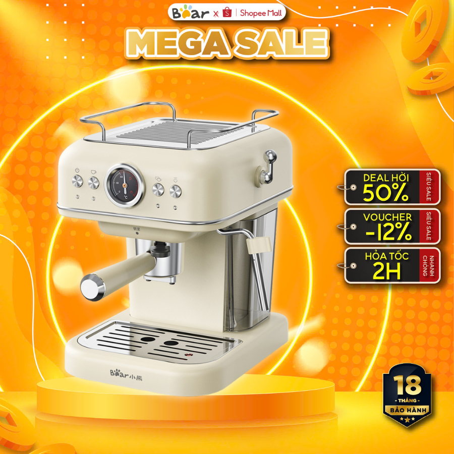  Máy pha cà phê espresso tự động Bear KFJ-E12R5 1.2L Áp suất 20 BAR ,950W Tạo bọt sữa BH 18 Tháng 