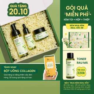 Bộ Chăm Sóc Da 3 Bước Sữa Rửa Mặt Serum Và Kem Dưỡng Ẩm Kiềm Dầu Rau Má Cỏ Mềm - Quà Tặng Người Yêu Mẹ Cô Giáo 20/10