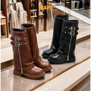 Bốt da cho bé - Bốt bắp da PU thiết kế Khóa Dài cá tính cho bé trai bé gái phối đồ thời trang phong cách Hàn W8772