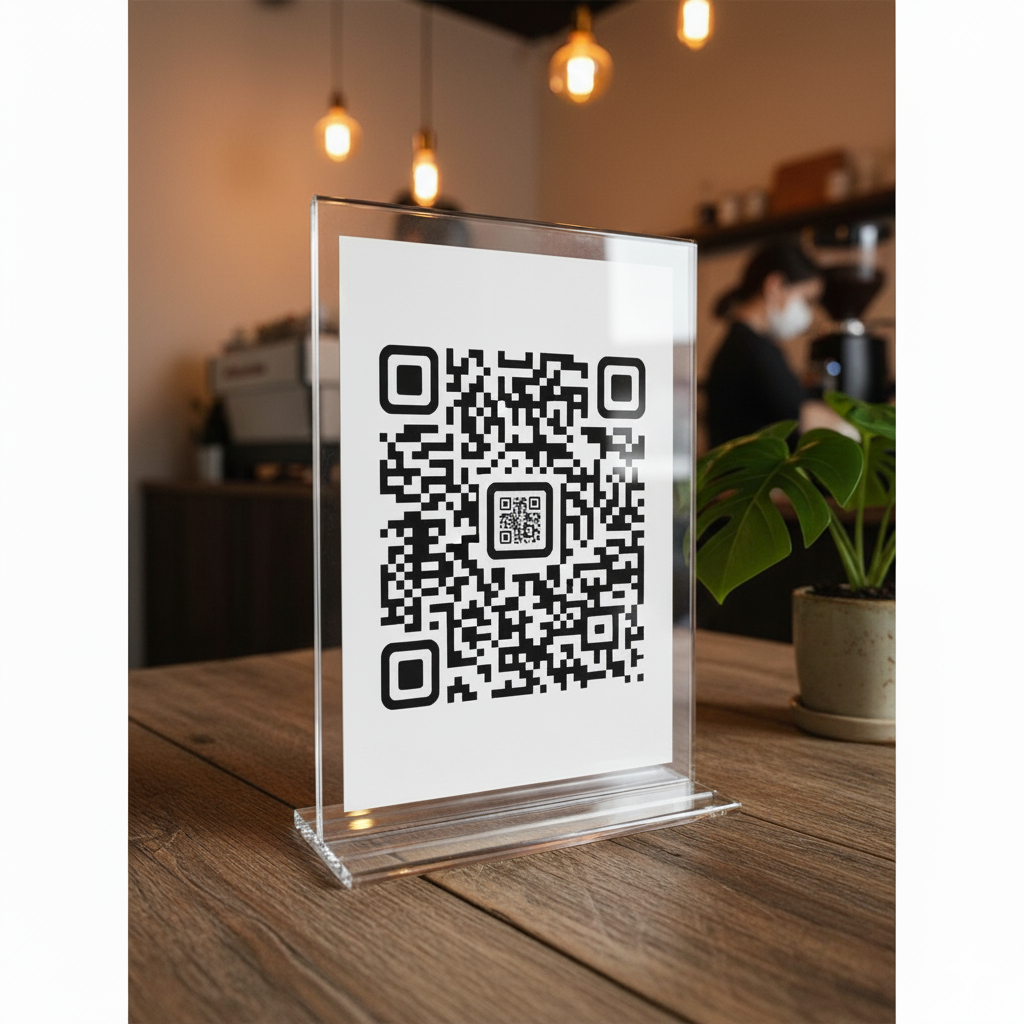 Menu để bàn, bảng để quầy lễ tân, Mã QR CODE để bàn mica, bền đẹp, mã qr code thanh toán, in theo yê