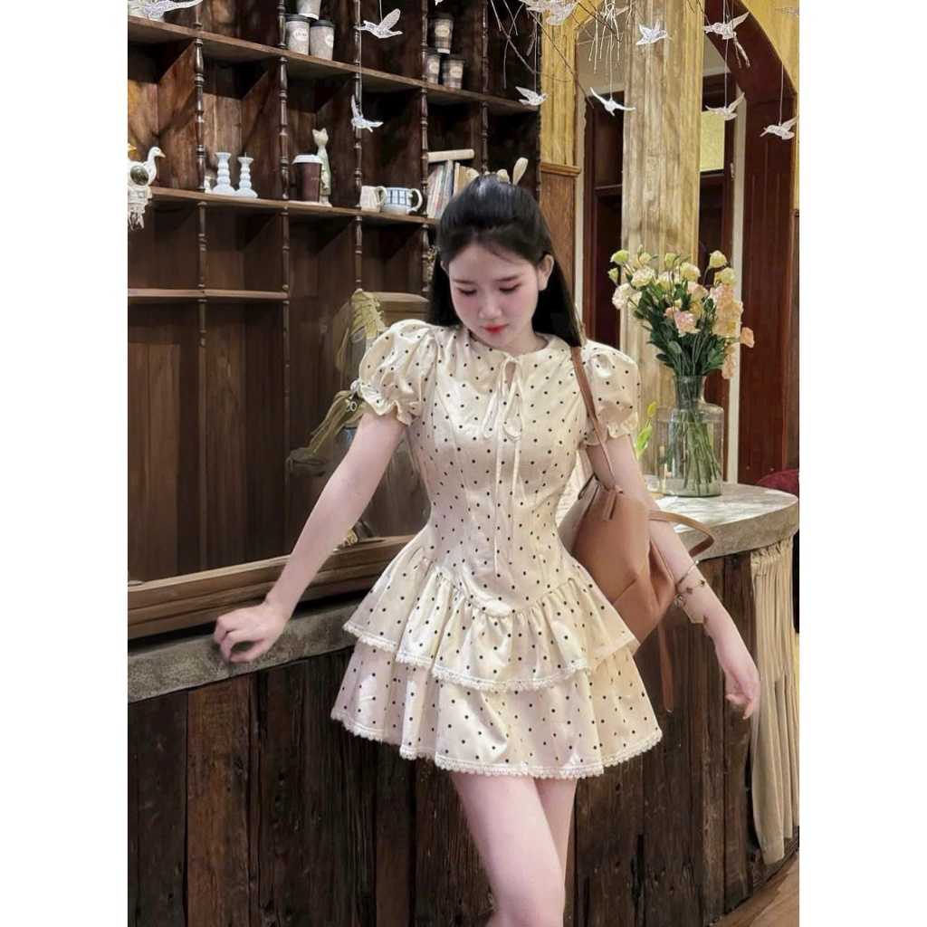 Đầm mango thời trang nữ cổ tròn tay ngắn dáng váy 2 tầng mini có lót 1 màu trắng,phù đi hẹn hò hay đ