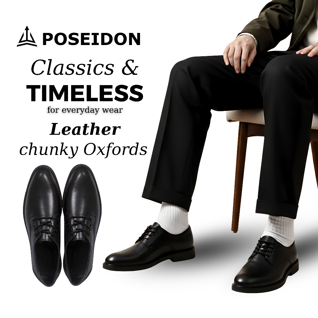 Giày Tây Nam POSEIDON Giày Công Sở Oxfords đế cao su 2 tầng có may đế